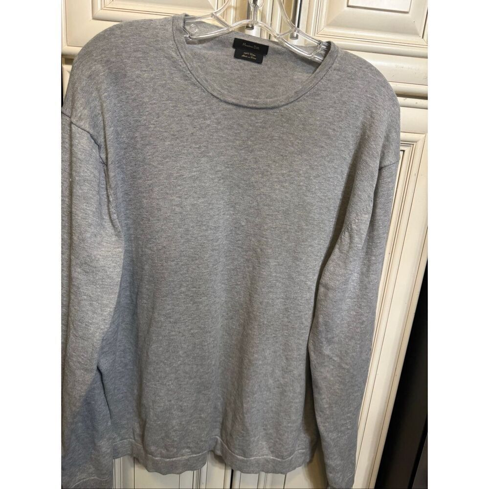 Massimo Dutti Men’s Cotton Crewneck Long Sleeve Pullover Sweater Gray Large